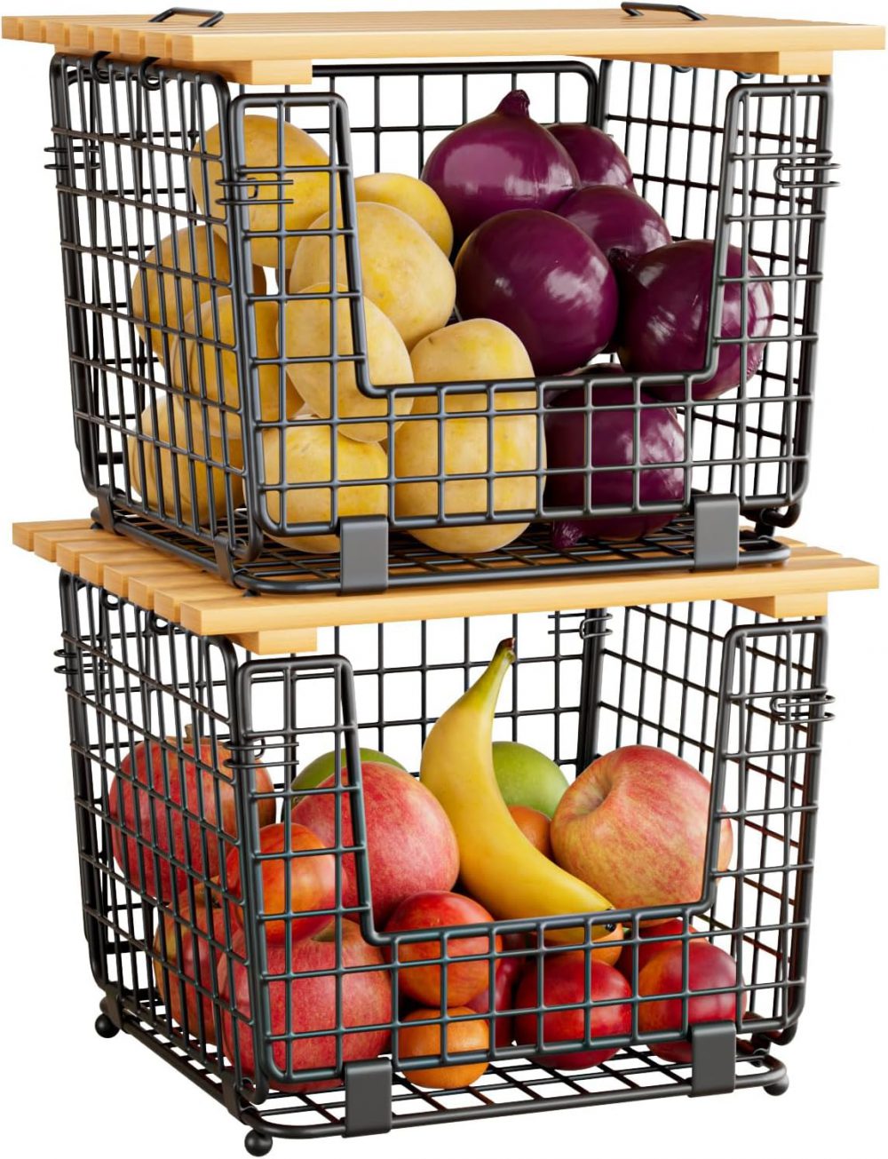 Wire Storage Basket For Kitchen Pantry: GGIU Kitchen Counter Basket Stackable Wire Organizing Bin For Produce Vegetable - Countertop Potato Onion Veggie Basket Black