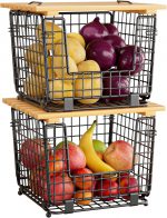 Wire Storage Basket For Kitchen Pantry: GGIU Kitchen Counter Basket Stackable Wire Organizing Bin For Produce Vegetable - Countertop Potato Onion Veggie Basket Black