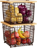 Wire Storage Basket For Kitchen Pantry: GGIU Kitchen Counter Basket Stackable Wire Organizing Bin For Produce Vegetable - Countertop Potato Onion Veggie Basket Bronze