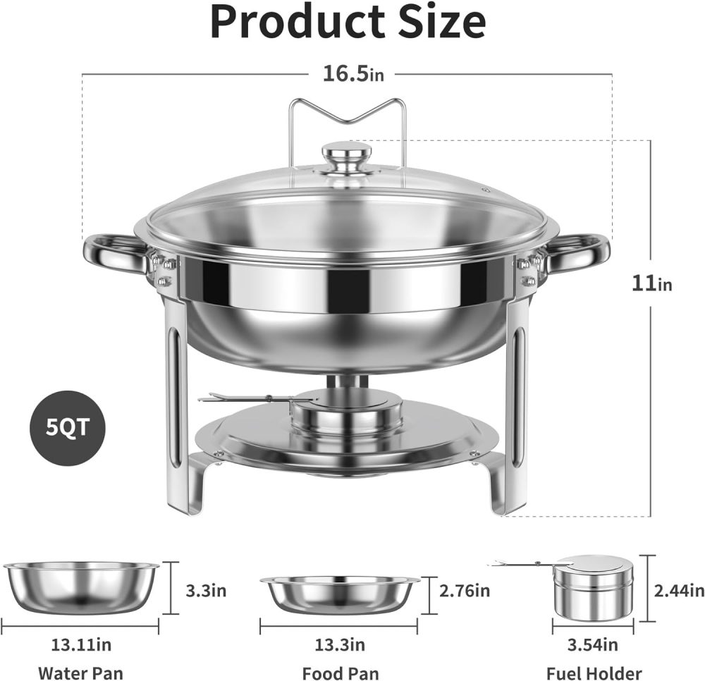 Chafing Dishes for Buffet Set: Chafers for Catering - Round Chafing Dish Buffet Set with Lids | Chafers and Buffet Warmers Sets | Serving Food Warmer | Chafers Servers Sets