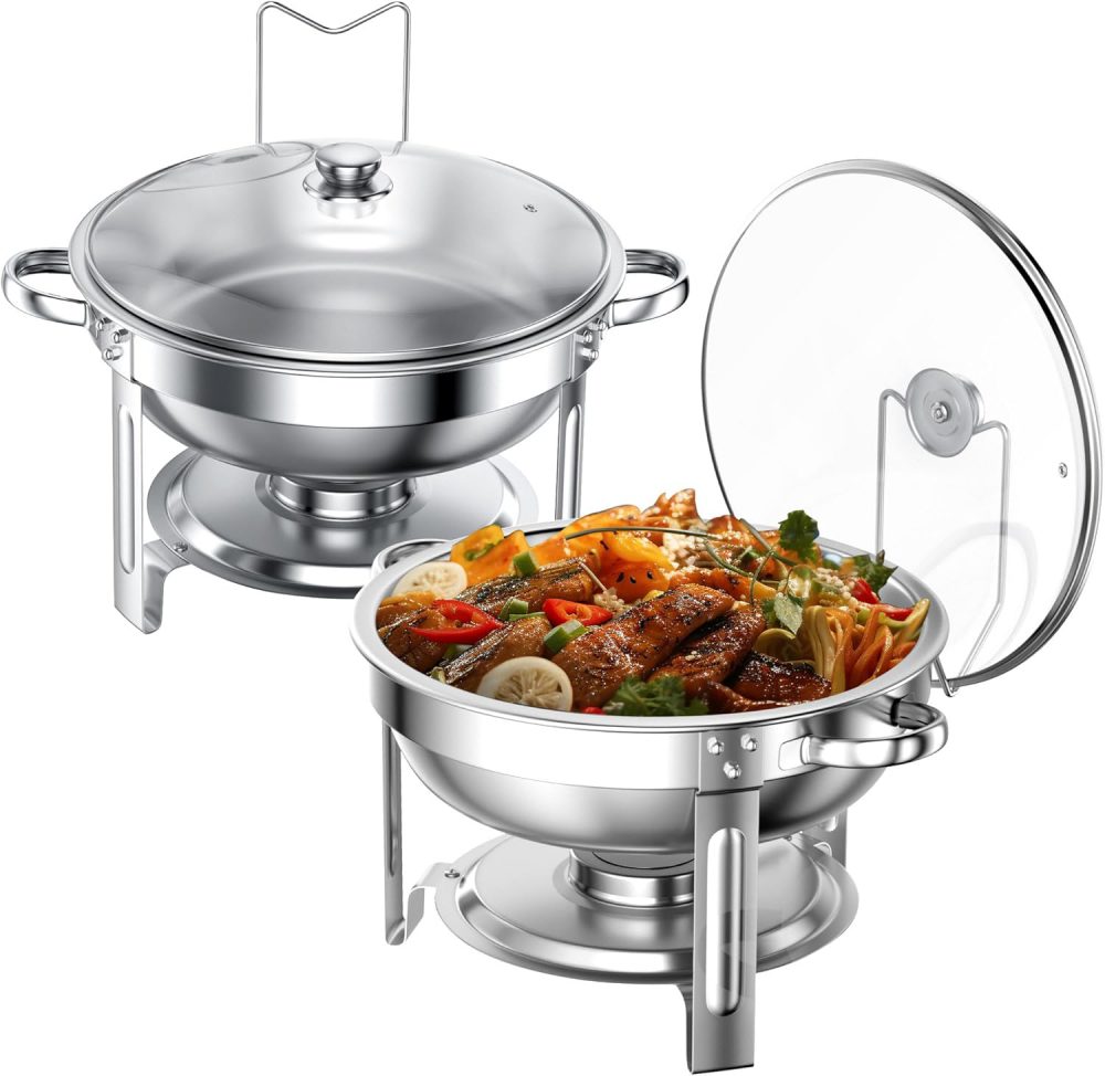 Chafing Dishes for Buffet Set: Chafers for Catering - Round Chafing Dish Buffet Set with Lids | Chafers and Buffet Warmers Sets | Serving Food Warmer | Chafers Servers Sets