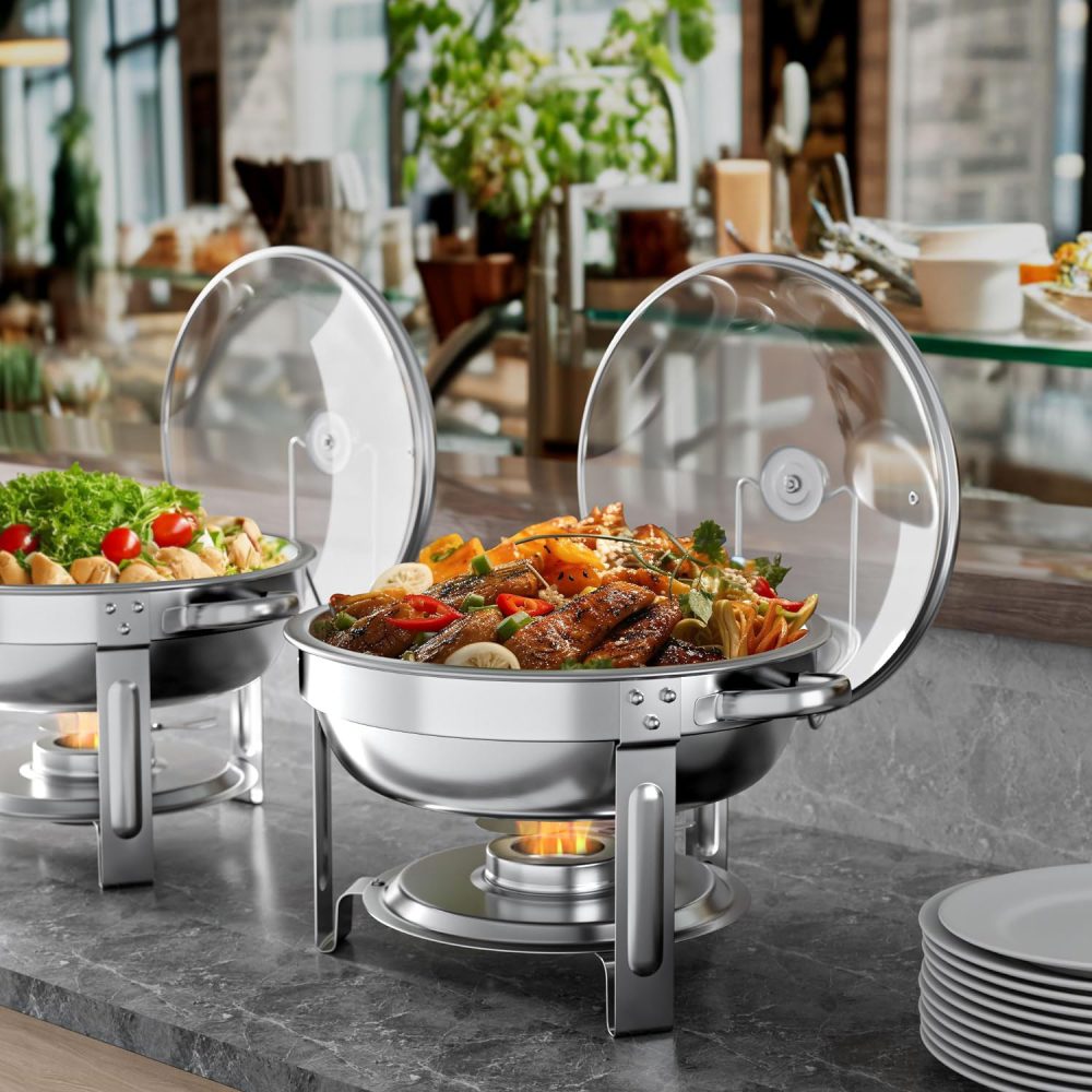 Chafing Dishes for Buffet Set: Chafers for Catering - Round Chafing Dish Buffet Set with Lids | Chafers and Buffet Warmers Sets | Serving Food Warmer | Chafers Servers Sets