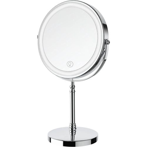 8 In Lighted Makeup Mirror, Touch Screen Magnifying Vanity Mirror with 3 Colors, Adjustable Rotation Double Sided Vanity Mirror, Rechargeable Cosmetic Light up Mirror