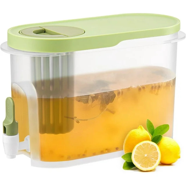 GGIU 1 Gallon Drink Dispenser with Spigot, Lemonade Stand Juice Jug, Plastic Beverage Liquid Drink Container for Fridge, Green