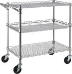 GGIU 3 Tier Rolling Cart, Metal Wire Utility Cart for Kitchen, Heavy Duty Service Trolley with Wheels and Handles, NSF