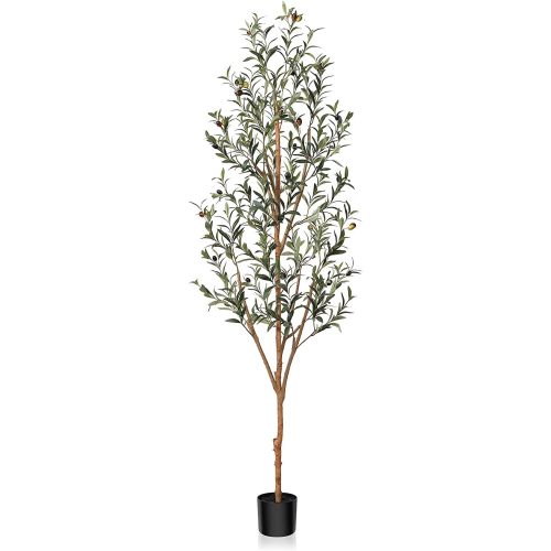 GGIU Artificial Olive Tree, 6FT Tall Fake Potted Tree, Faux Silk Plant with Realistic Wood Trunk and Fruits