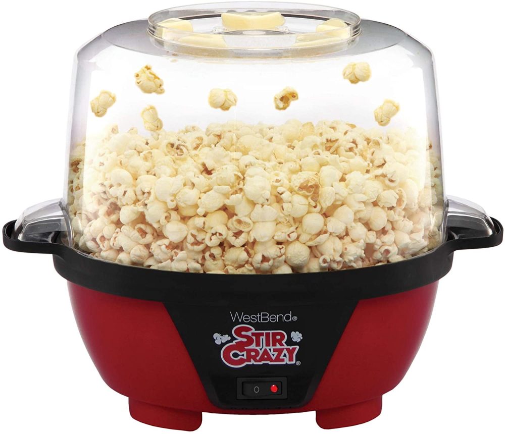 GGIU Automatic Stirring Popcorn Machine, Hot Oil Electric Popcorn Maker with Large Lid for Serving Bowl, Red