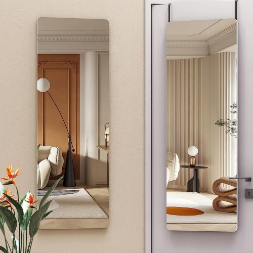 GGIU Full Body Door Mirror, 47 in x 16 in Wall Mounted Mirror Hanging or Leaning, White Framed Mirror for Living Room Bedroom