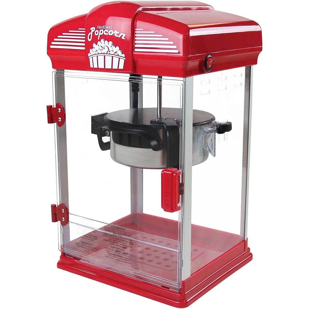 GGIU Popcorn Maker with Nonstick Kettle, Vintage Hot Buttered Popcorn Machine, Red