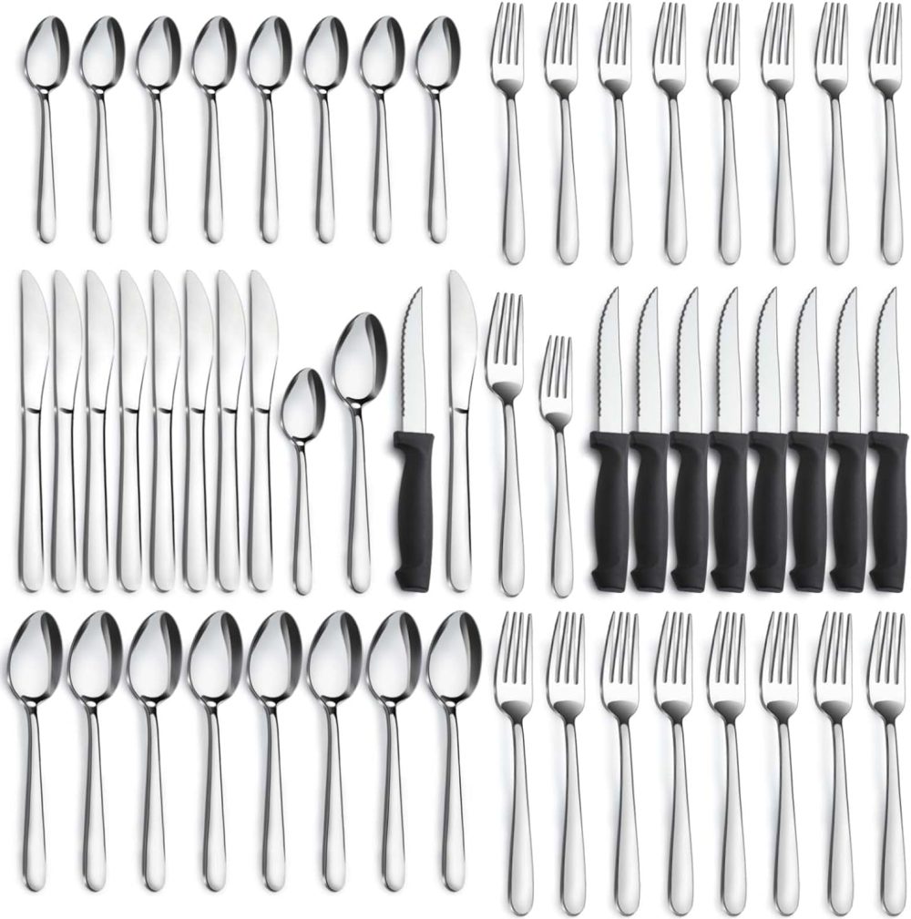 GGIU Silverware Set for 8, Flatware Set with Steak Knives, Stainless Steel Cutlery Set, Include Forks Spoons and Knives Set, Utensil Sets for Home Restaurant
