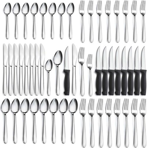 GGIU Silverware Set for 8, Flatware Set with Steak Knives, Stainless Steel Cutlery Set, Include Forks Spoons and Knives Set, Utensil Sets for Home Restaurant