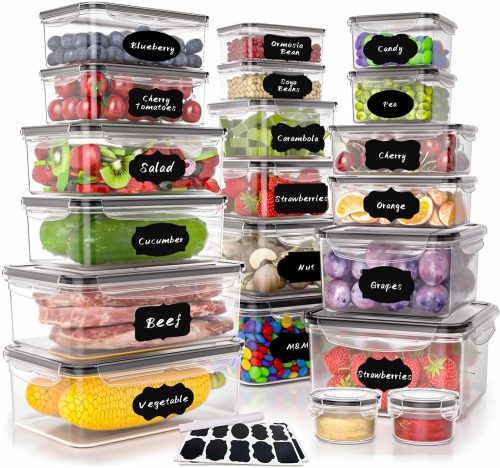 40 PCS Plastic Food Storage Containers with Lids Airtight, BPA-Free Leakproof Meal Prep Containers Reusable,Includes Labels and Pen