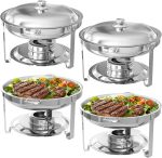 5QT Chafing Dishes Buffet Set 4 Pack, Stainless Steel Round Chafing Dishes with Lids, Stackable Design for Catering, Parties, Weddings