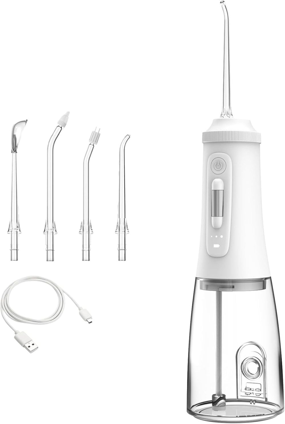 Water Dental Flosser, Water Flossers for Teeth, 300ML Portable Water Flosser, Rechargeable Travel Teeth Cleaner, 4 Modes and 4 Jet Tips, Professional Electric Flossing Machine, White