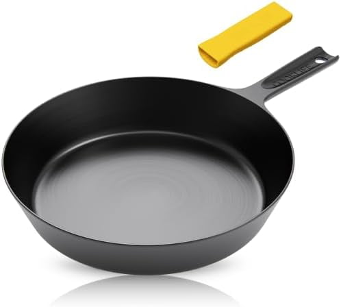 10 Inch Lightweight Pre-Seasoned Cast Iron Skillets with Handle Cover, Smooth Polished Surface, Easy to Clean Cast Iron Pan Use in the Oven, on the Stove or Grill, Over a Campfire