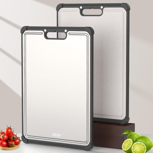 Pro 316 Stainless Steel Cutting Board for Kitchen Double Sided Chopping Board with lip Premium Metal for Meat Vegetables Healthy Organic Board Apartment and Aesthetic Kitchen Essentials
