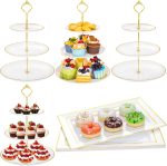GGIU 3 Tier Cupcake Stands, 6pcs Plastic Trays, 4Pack Cupcake Dessert Stand, Party Trays Set, Cake Platters Includes 6 pcs Pastry Trays,4 pcs Round Cake Trays