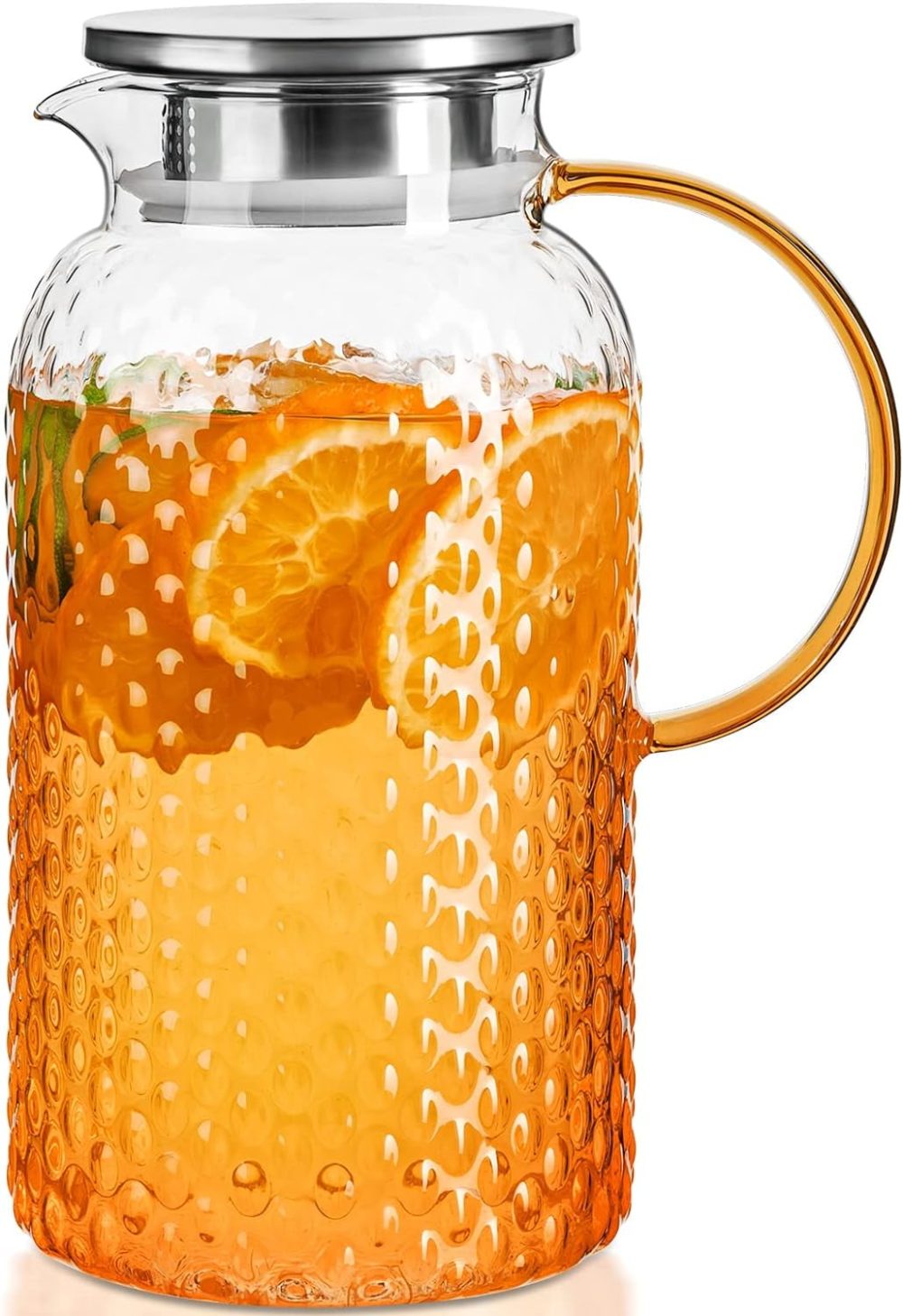 GGIU Glass Pitcher Squama Designed 64 oz, Glass Water Pitcher, Iced Tea Pitcher with Lid and Spout, Large Bore Design for Easy Cleaning, Iced Tea, Juice, Milk