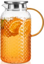 GGIU Glass Pitcher Squama Designed 64 oz, Glass Water Pitcher, Iced Tea Pitcher with Lid and Spout, Large Bore Design for Easy Cleaning, Iced Tea, Juice, Milk