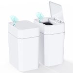 GGIU 2 Pack Motion Sensor Bathroom Trash Can with Lid, 2.6 Gallon Small Smart Automatic Touchless Garbage Can, Slim Waterproof Plastic Wastebasket for Bedroom Office Toilet, White