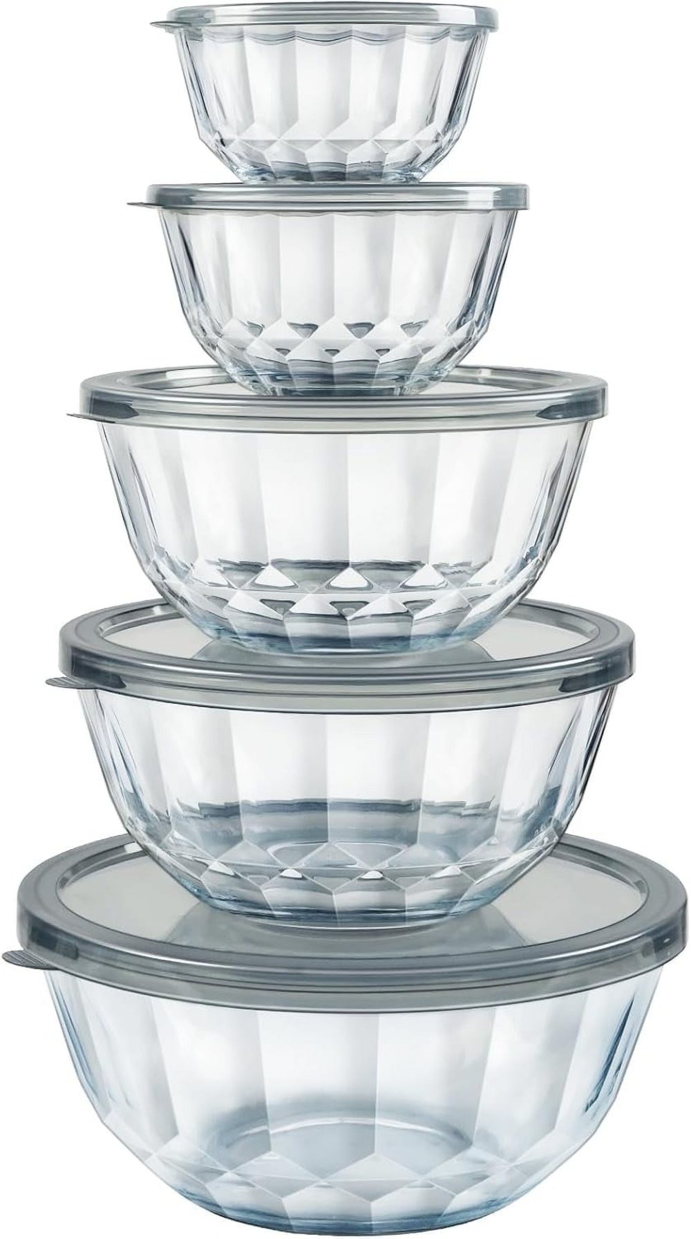 Mixing Bowls with Airtight Lids Sets, 5 Packs Thick Glass Nesting Bowls for Kitchen Baking, Meal Prepping, Bpa Free, Dishwasher Safe