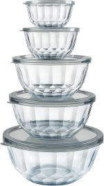 Mixing Bowls with Airtight Lids Sets, 5 Packs Thick Glass Nesting Bowls for Kitchen Baking, Meal Prepping, Bpa Free, Dishwasher Safe