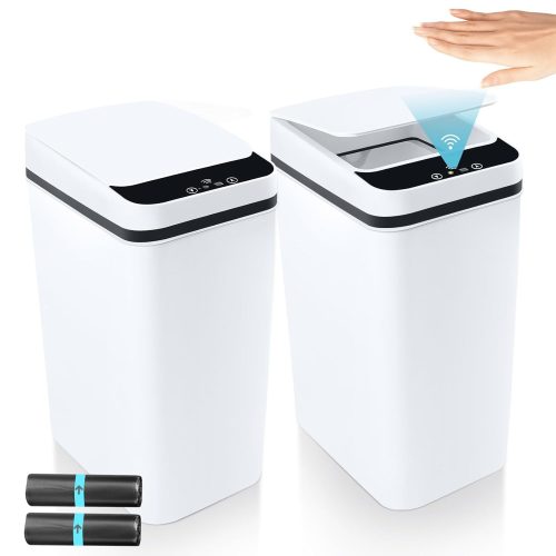 2 Pack Automatic Trash Can with Lid and 40Pcs Trash Bags, 3.2 Gallon Touchless Garbage Can, Slim, Waterproof, Motion Sensor for Bedroom, Bathroom, Kitchen