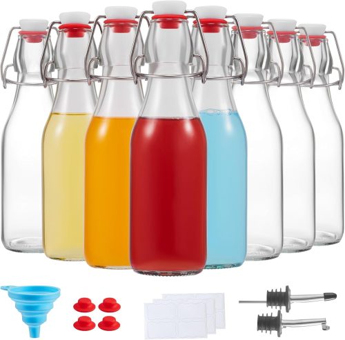 8 Set, 8 OZ Swing Top Glass Bottles Flip Top Beer Brewing Bottles with Stopper for 2nd Fermentation, Kombucha, Mead Kefir, Vanilla Extract, Juice, Tea