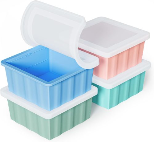 Silicone Freezer Tray for Soup Ice Cubes: 2 Cup Freezing Tray with Lid for Meal Prep, 4Pack Silicon Soup Portion Freeze Tray Make Stock Souped Ice Cube