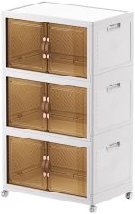 312 QT 78 Gal Stackable Collapsible Storage Bins with Magnetic Doors & Wheels - Space-Saving Plastic Organizer Cabinet for Closet, Office, Home