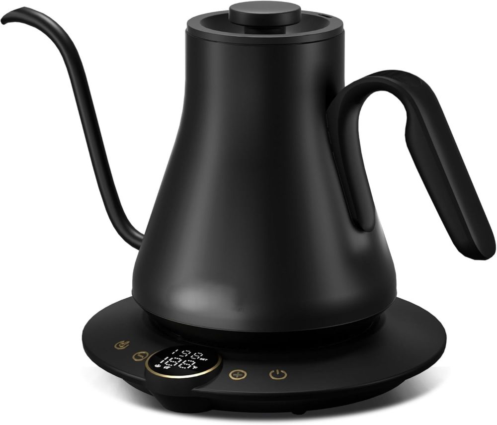Electric Kettle, Gooseneck Electric Kettle, Temperature Control, Stainless Steel Inner, Quick Heating, for Pour Over Coffee, Brew Tea, Boil Hot Water, 1500W, 0.9L Black