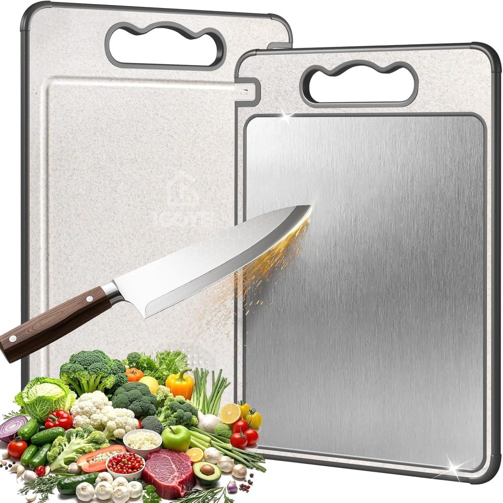 Titanium Cutting Board, Double Sided Chopping Board for Kitchen, Non-Toxic Non-Slip Cutting Board, Juice Groove, Food-Grade, Dishwasher Safe
