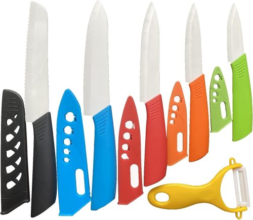 Ceramic Knife Set, Knives Set for Kitchen, Ceramic Kitchen Knives Colored Sheath, Bread Knife, Chef Knife, Utility Knife, Fruit Knife, Paring Knife