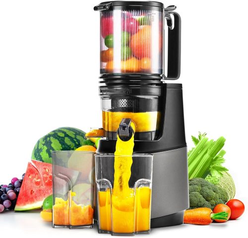 Cold Press Juicer, Slow Masticating Juicer Machines with 5.3 IN Large Feed Chute for Most Fruits and Vegetables, Easy to Clean Lemon Orange Juicer with 250W Motor and High Juice Yield