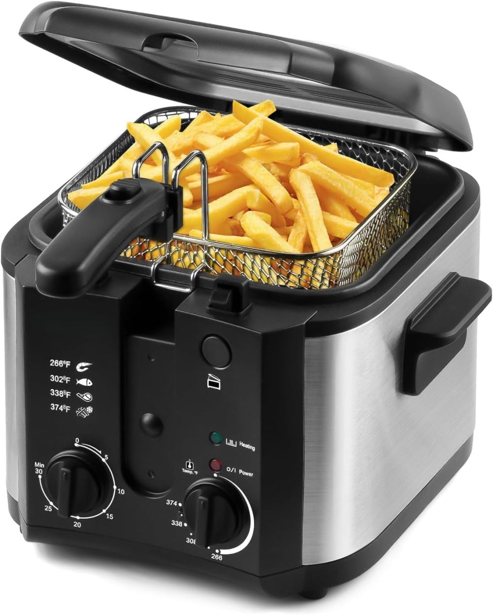 Electric Deep Fryer for Home Use, 2.5 Liter 1500W Small Deep Fryer with Basket, Adjustable Temperature, Time, Lid with View Window and Odor Free Filter