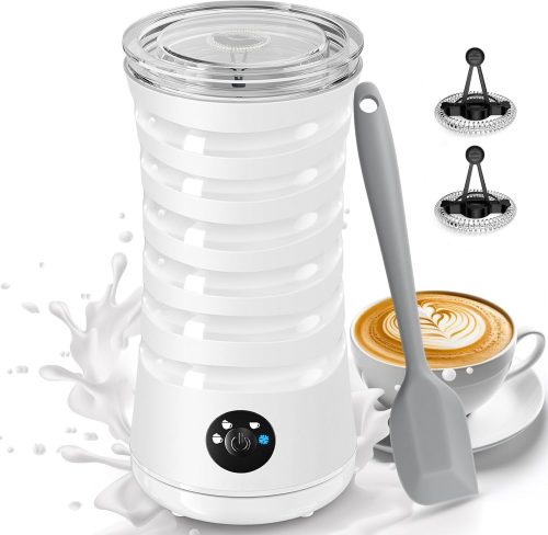 Electric Milk Frother, Automatic Milk Steamer, Hot Foam Maker, 240ml Milk Warmer for Latte, Cappuccinos, Macchiato with Silicone Spatula, Silent Operation