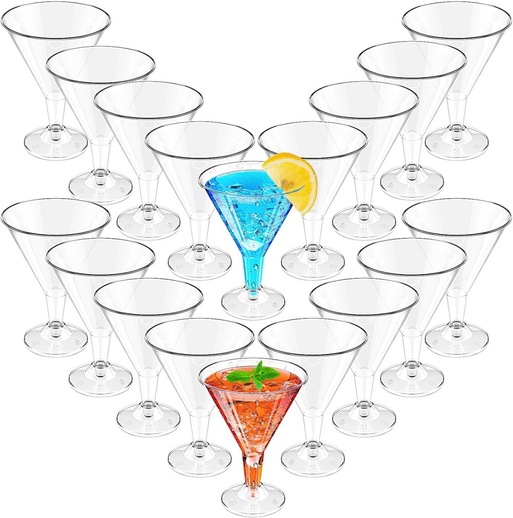24 Pcs Plastic Martini Glasses 7oz, Disposable Cocktail Glasses Clear Stemmed, Martini Cup Reusable Dessert Cups for Margarita Wine Champagne Ice Cream Home Wedding Holiday Party Bar