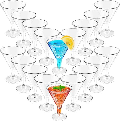 24 Pcs Plastic Martini Glasses 7oz, Disposable Cocktail Glasses Clear Stemmed, Martini Cup Reusable Dessert Cups for Margarita Wine Champagne Ice Cream Home Wedding Holiday Party Bar