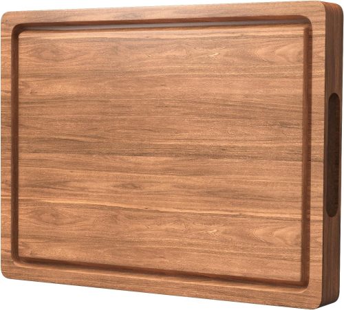 Wood Cutting Boards for Kitchen, Butcher Block with Deep Juice Grooves, Non-Slip Handle, Reversible Chopping Board for Meat, Cheese, Vegetables